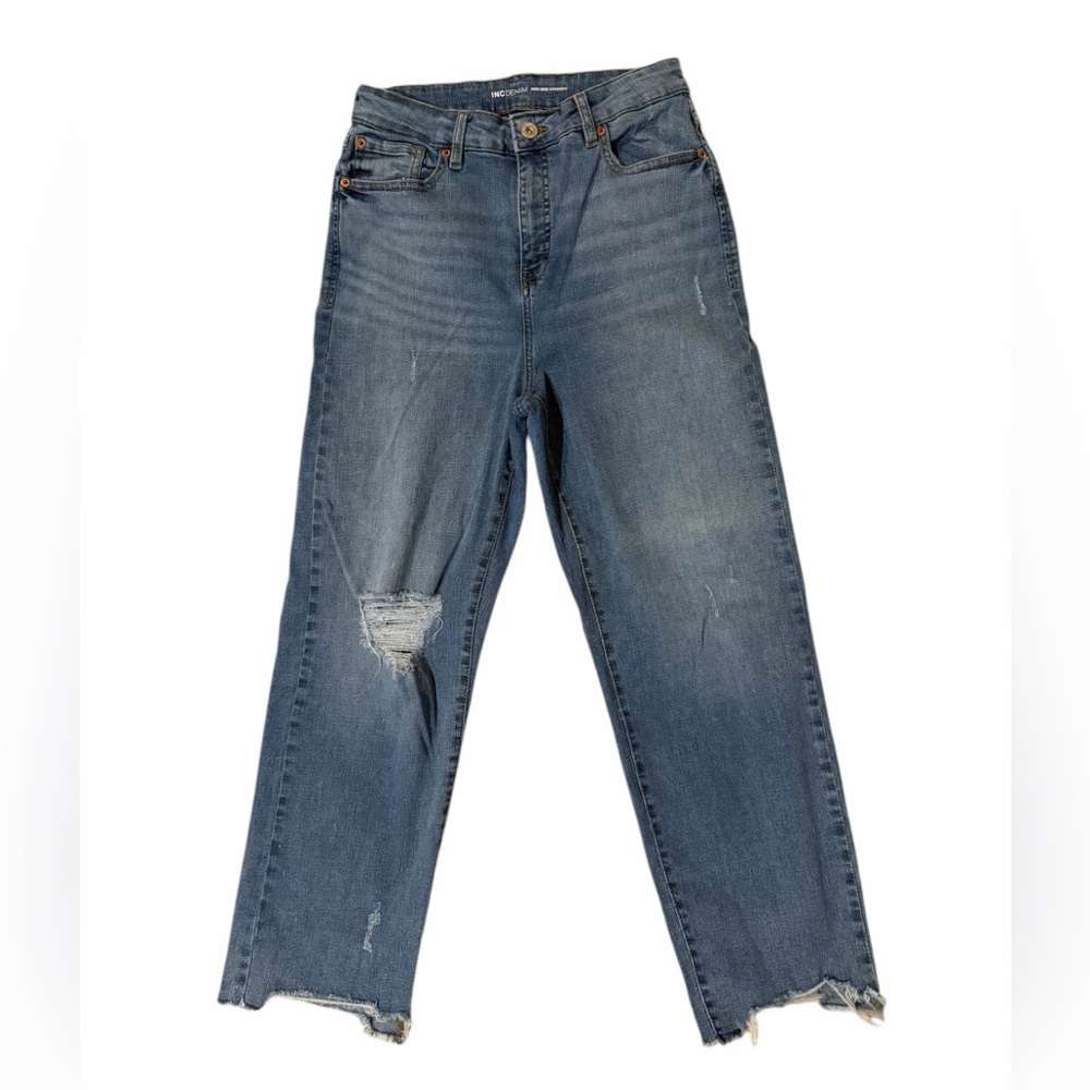 INC International Concepts High Rise Straight Leg Distressed Jeans Size 10 - Picture 3 of 8